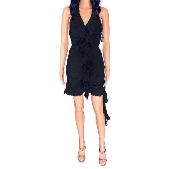 NWT ASTR The Label Revolve Black Ruffle Halter Mini Cocktail Dress Small - Picture 3 of 9